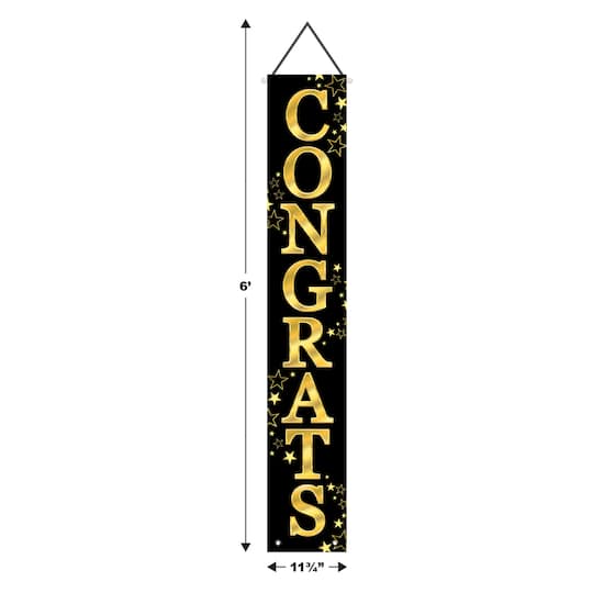 Beistle 12" x 6ft. Black & Gold Congrats Grad Fabric Door Panels, 2ct.